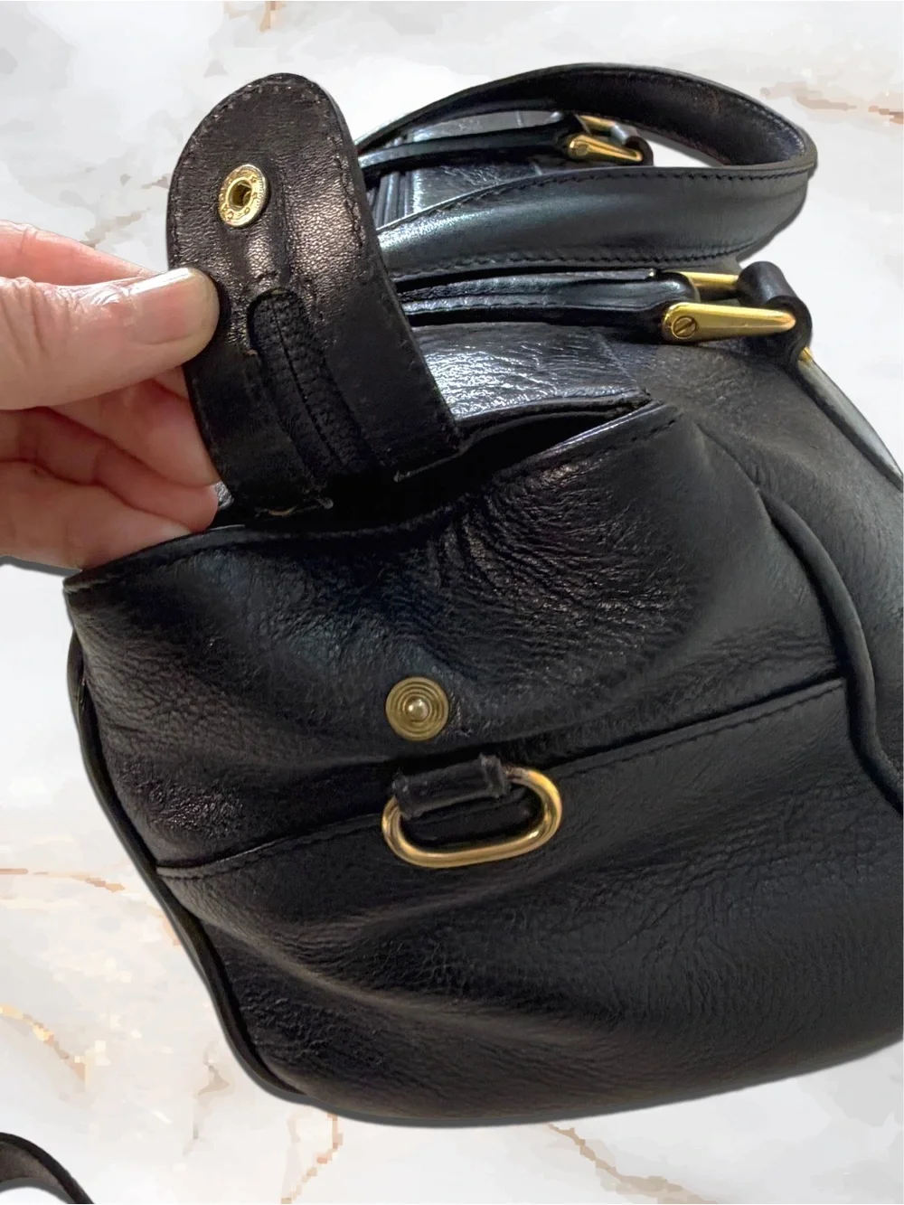 Vintage BALLY Black Leather 2-Way Satchel Crossbody East West Bag Italian Made